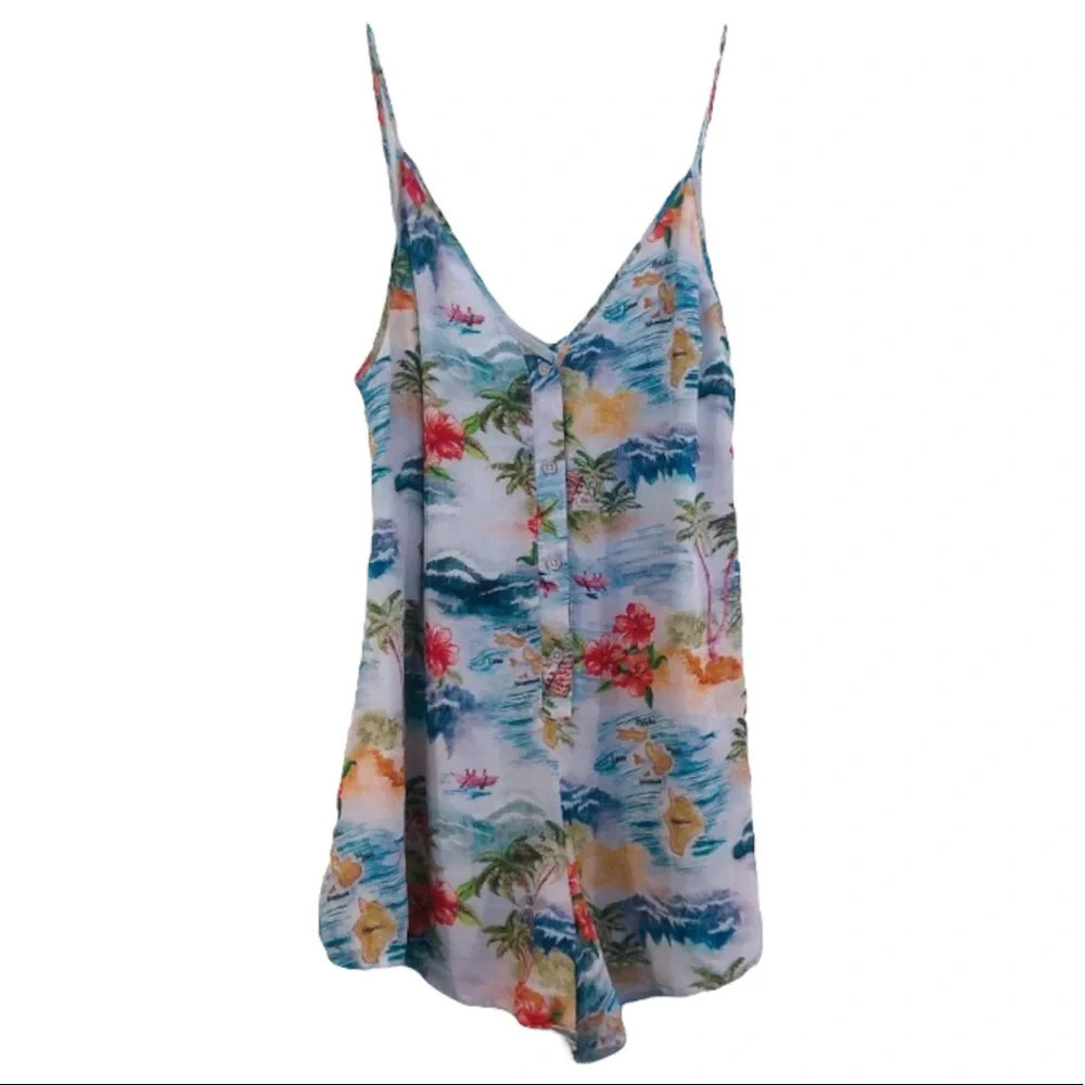 Majorelle Tropical Patterned Aloha Resortwear Button Down Strappy Romper XS - Picture 2 of 13